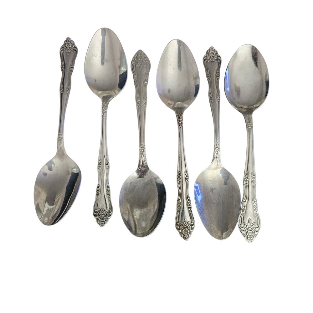 WM Rogers Dream Rose Stainless Steel Tablespoons Set of 6 Floral Flatware